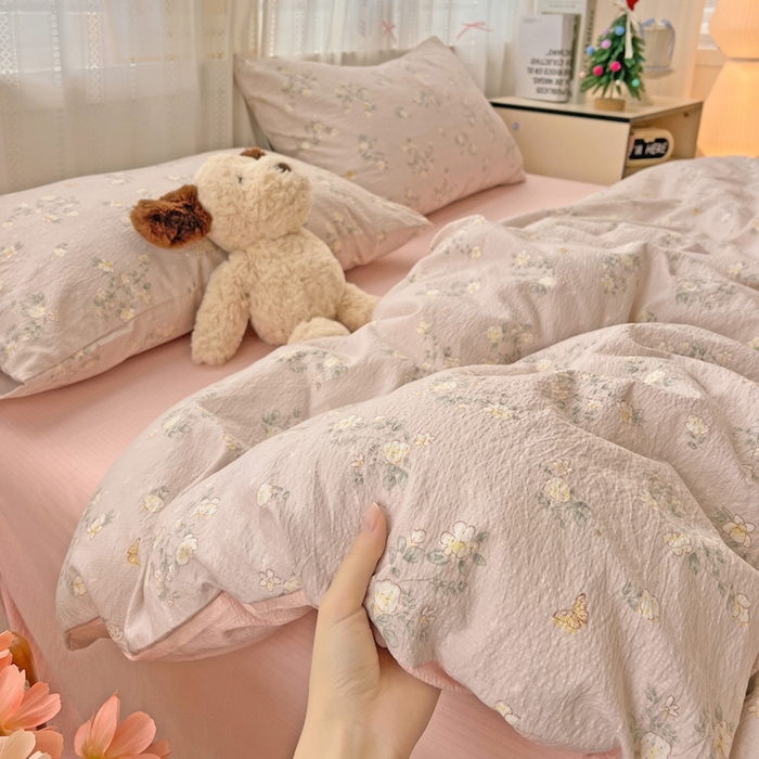 91家纺网 家纺一手货源 找家纺 海岛哥哥 2025新款木棉高克重超柔四件套 蔷薇蝶