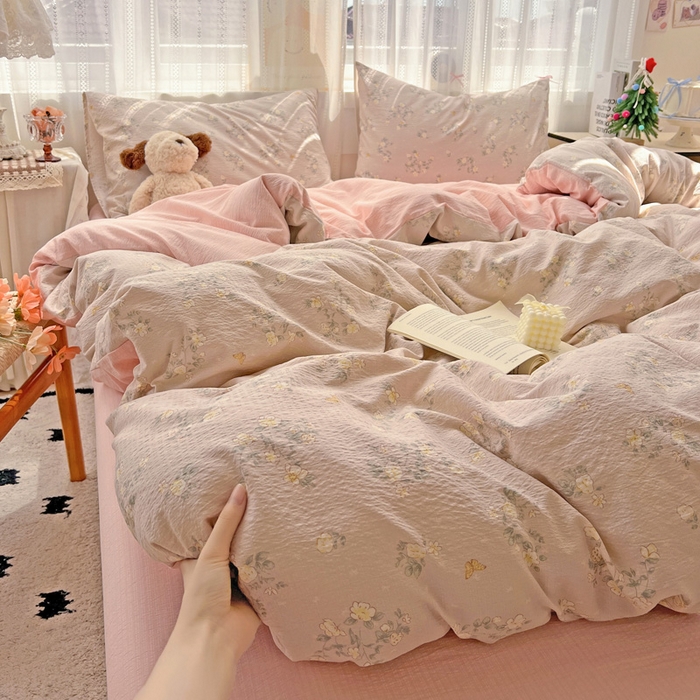 91家纺网 家纺一手货源 找家纺 海岛哥哥 2025新款木棉高克重超柔四件套 蔷薇蝶