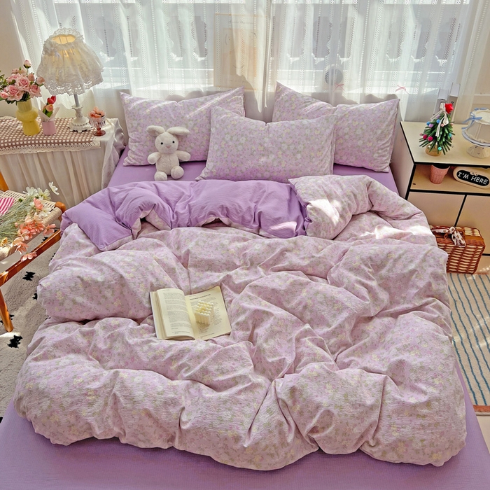 91家纺网 家纺一手货源 找家纺 海岛哥哥 2025新款木棉高克重超柔四件套 芍药-紫