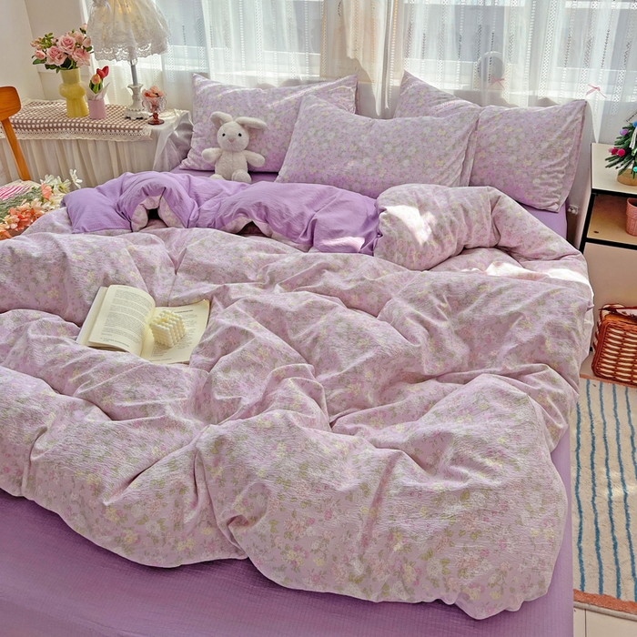 91家纺网 家纺一手货源 找家纺 海岛哥哥 2025新款木棉高克重超柔四件套 芍药-紫