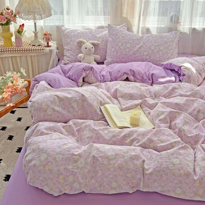 91家纺网 家纺一手货源 找家纺 海岛哥哥 2025新款木棉高克重超柔四件套 芍药-紫