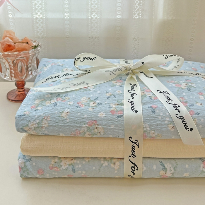 91家纺网 家纺一手货源 找家纺 海岛哥哥 2025新款木棉高克重超柔四件套 栀子-蓝