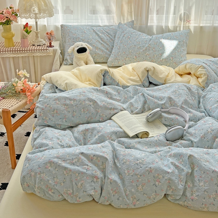 91家纺网 家纺一手货源 找家纺 海岛哥哥 2025新款木棉高克重超柔四件套 栀子-蓝