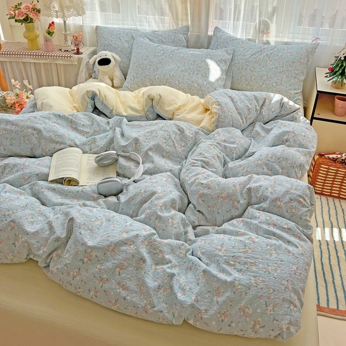 91家纺网 家纺一手货源 找家纺 海岛哥哥 2025新款木棉高克重超柔四件套 栀子-蓝