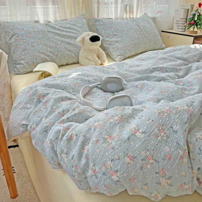 91家纺网 家纺一手货源 找家纺 海岛哥哥 2025新款木棉高克重超柔四件套 栀子-蓝