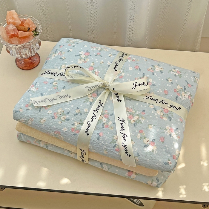 91家纺网 家纺一手货源 找家纺 海岛哥哥 2025新款木棉高克重超柔四件套 栀子-蓝