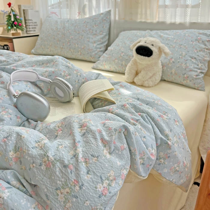 91家纺网 家纺一手货源 找家纺 海岛哥哥 2025新款木棉高克重超柔四件套 栀子-蓝