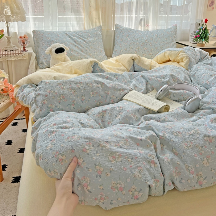 91家纺网 家纺一手货源 找家纺 海岛哥哥 2025新款木棉高克重超柔四件套 栀子-蓝