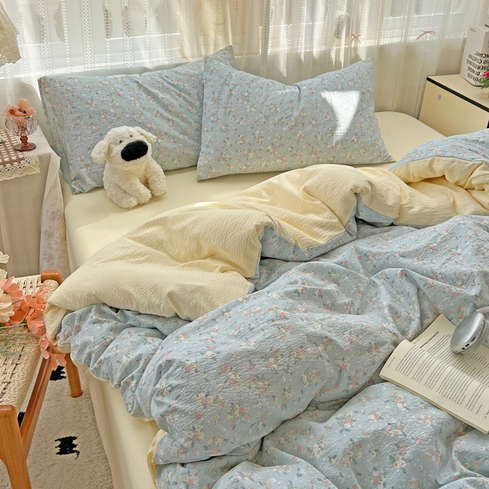 91家纺网 家纺一手货源 找家纺 海岛哥哥 2025新款木棉高克重超柔四件套 栀子-蓝