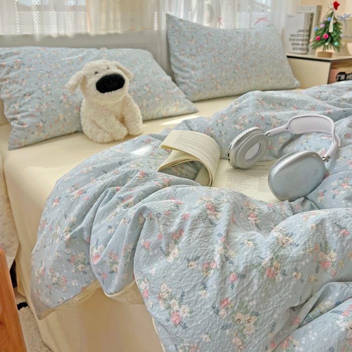 91家纺网 家纺一手货源 找家纺 海岛哥哥 2025新款木棉高克重超柔四件套 栀子-蓝