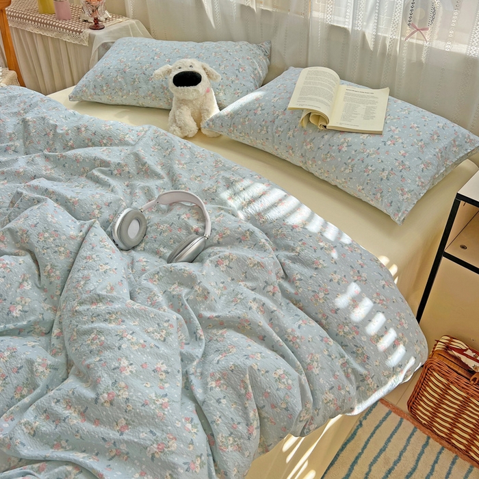 91家纺网 家纺一手货源 找家纺 海岛哥哥 2025新款木棉高克重超柔四件套 栀子-蓝