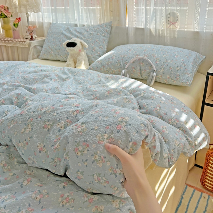 91家纺网 家纺一手货源 找家纺 海岛哥哥 2025新款木棉高克重超柔四件套 栀子-蓝