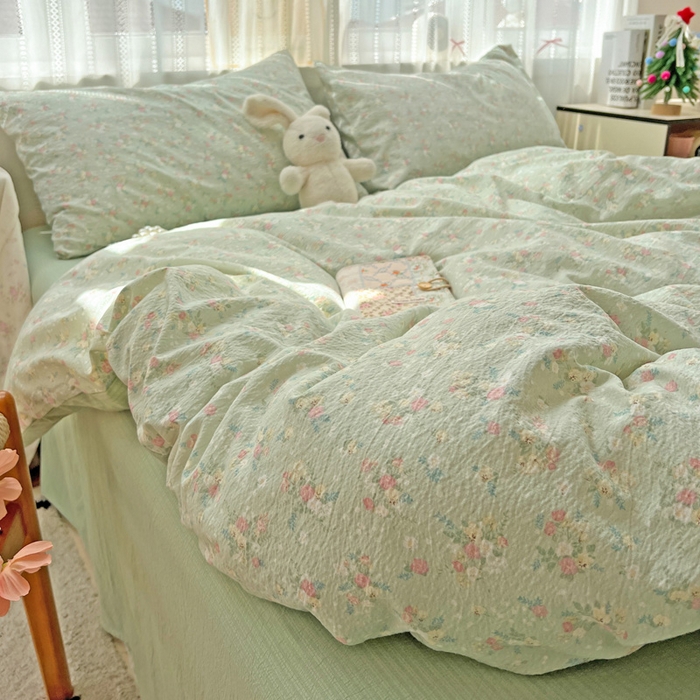 91家纺网 家纺一手货源 找家纺 海岛哥哥 2025新款木棉高克重超柔四件套 栀子-绿