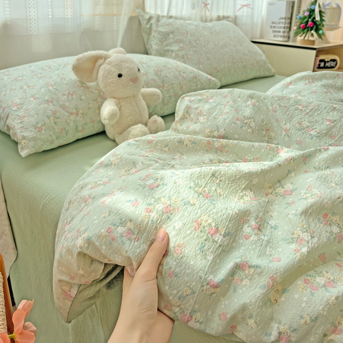 91家纺网 家纺一手货源 找家纺 海岛哥哥 2025新款木棉高克重超柔四件套 栀子-绿