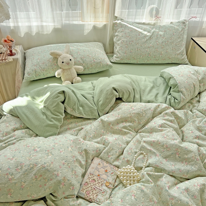 91家纺网 家纺一手货源 找家纺 海岛哥哥 2025新款木棉高克重超柔四件套 栀子-绿