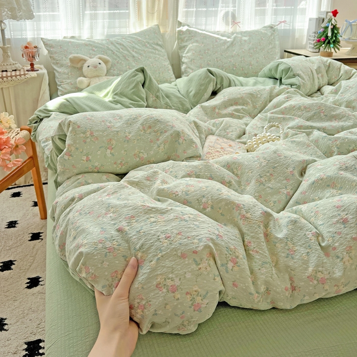 91家纺网 家纺一手货源 找家纺 海岛哥哥 2025新款木棉高克重超柔四件套 栀子-绿