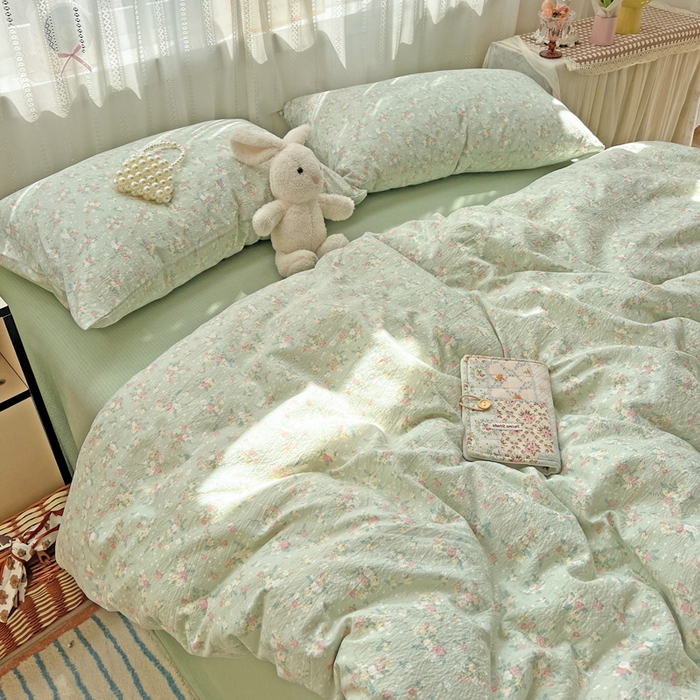 91家纺网 家纺一手货源 找家纺 海岛哥哥 2025新款木棉高克重超柔四件套 栀子-绿