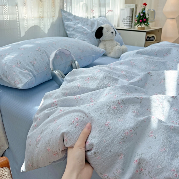 91家纺网 家纺一手货源 找家纺 港岛妹妹 2025新款高克重超柔双层纱四件套 豆蔻