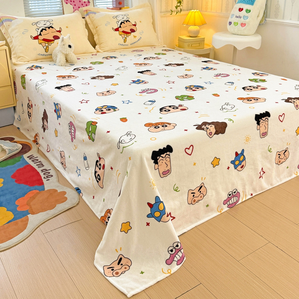 91家纺网 家纺一手货源 找家纺 （总）KT猫直营店 2025新款大版数码印花高克重卡通牛奶绒四件套