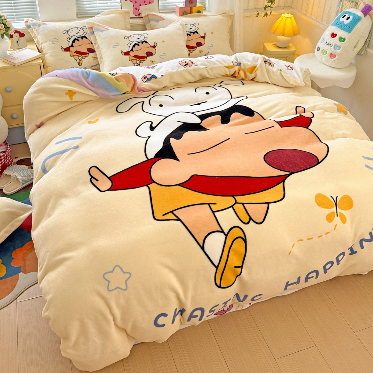 91家纺网 家纺一手货源 找家纺 （总）KT猫直营店 2025新款大版数码印花高克重卡通牛奶绒四件套