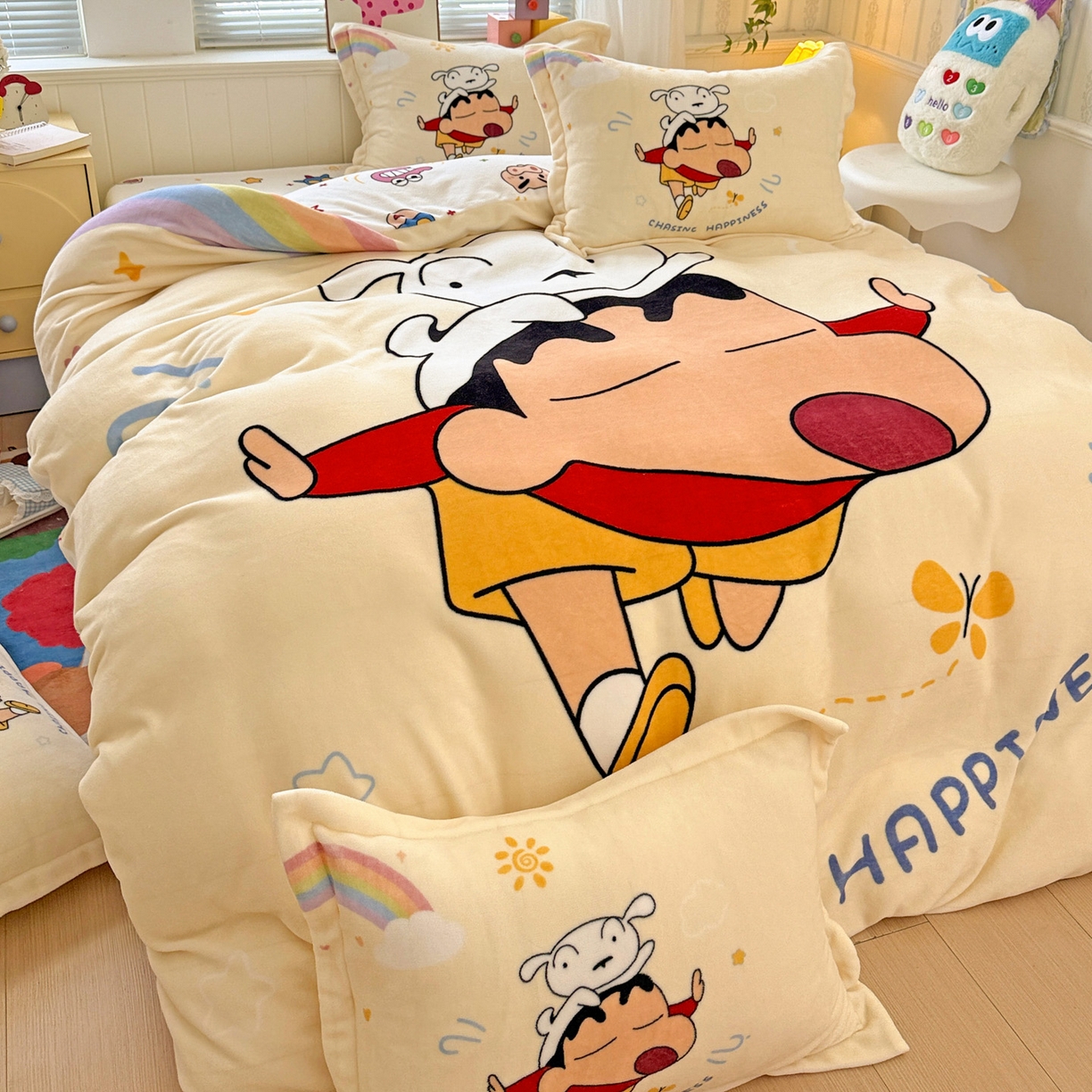 91家纺网 家纺一手货源 找家纺 （总）KT猫直营店 2025新款大版数码印花高克重卡通牛奶绒四件套