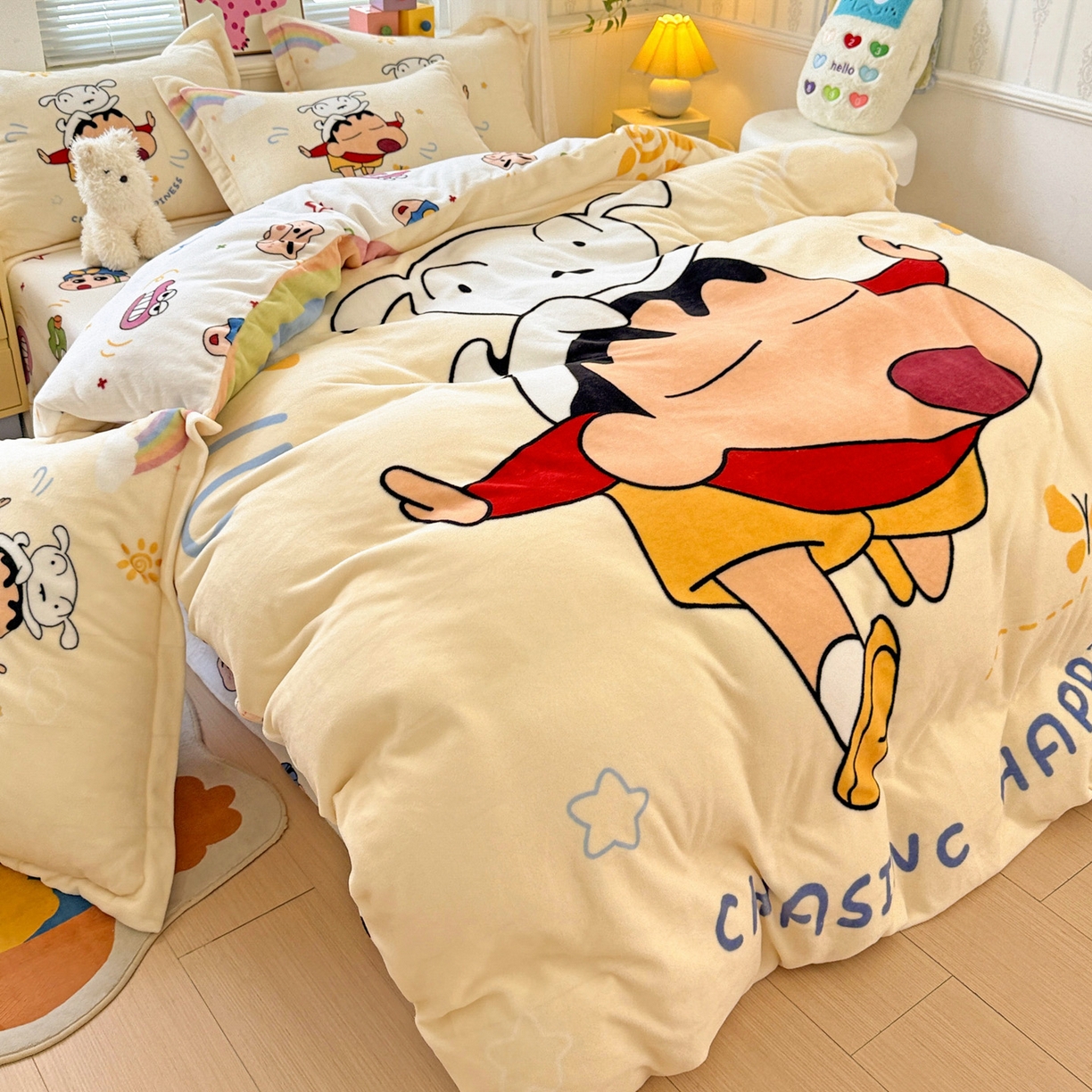 91家纺网 家纺一手货源 找家纺 （总）KT猫直营店 2025新款大版数码印花高克重卡通牛奶绒四件套