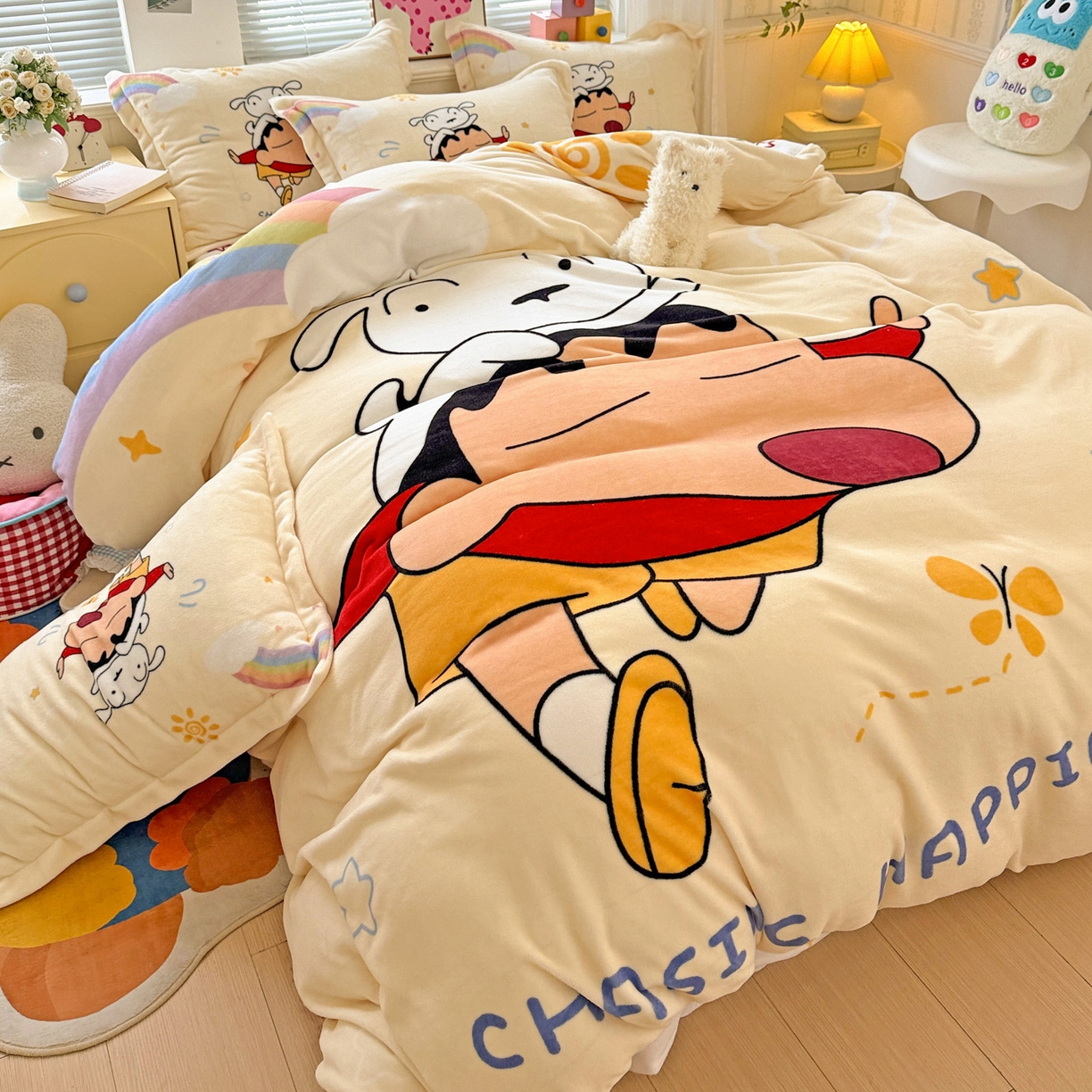 91家纺网 家纺一手货源 找家纺 （总）KT猫直营店 2025新款大版数码印花高克重卡通牛奶绒四件套