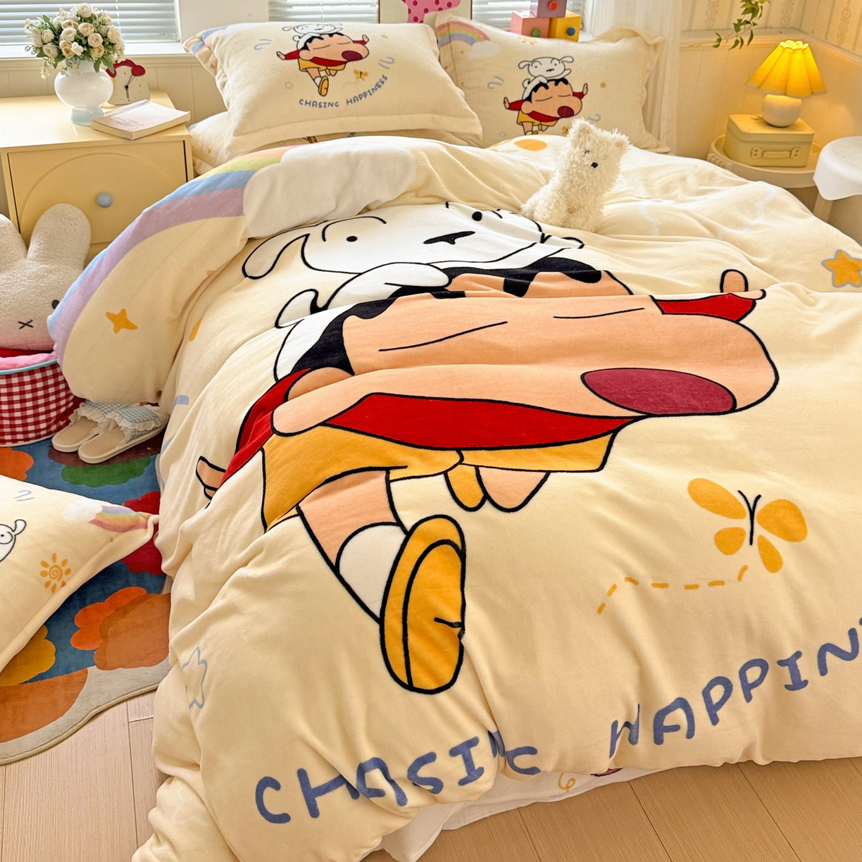 91家纺网 家纺一手货源 找家纺 （总）KT猫直营店 2025新款大版数码印花高克重卡通牛奶绒四件套