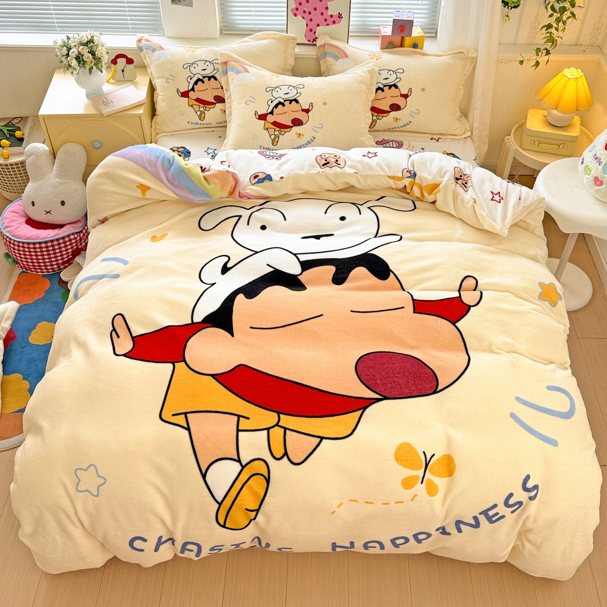 91家纺网 家纺一手货源 找家纺 （总）KT猫直营店 2025新款大版数码印花高克重卡通牛奶绒四件套