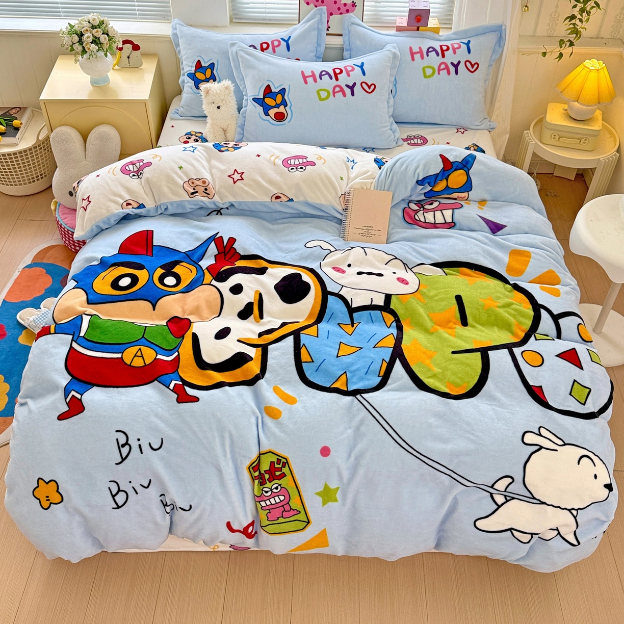 91家纺网 家纺一手货源 找家纺 （总）KT猫直营店 2025新款大版数码印花高克重卡通牛奶绒四件套