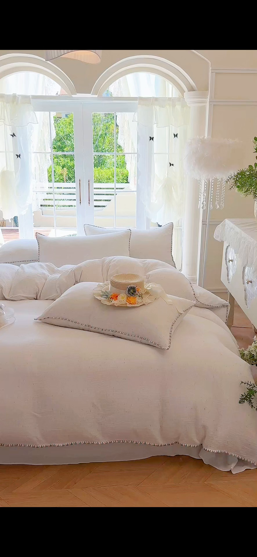 91家纺网 家纺一手货源 找家纺 （总）木楌家居 2025新款全棉纯棉彩点皱皱纱贝壳边四件套