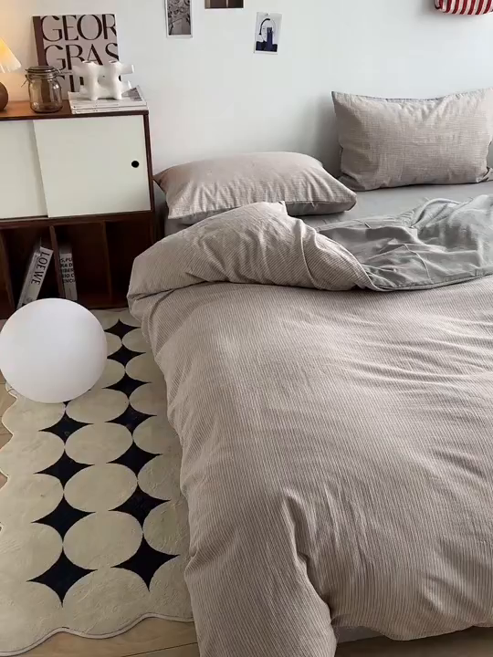 91家纺网 家纺一手货源 找家纺 （总）水洗的故事（原有乐家） 2025新款秋冬全棉贡缎色织提花条纹款四件套