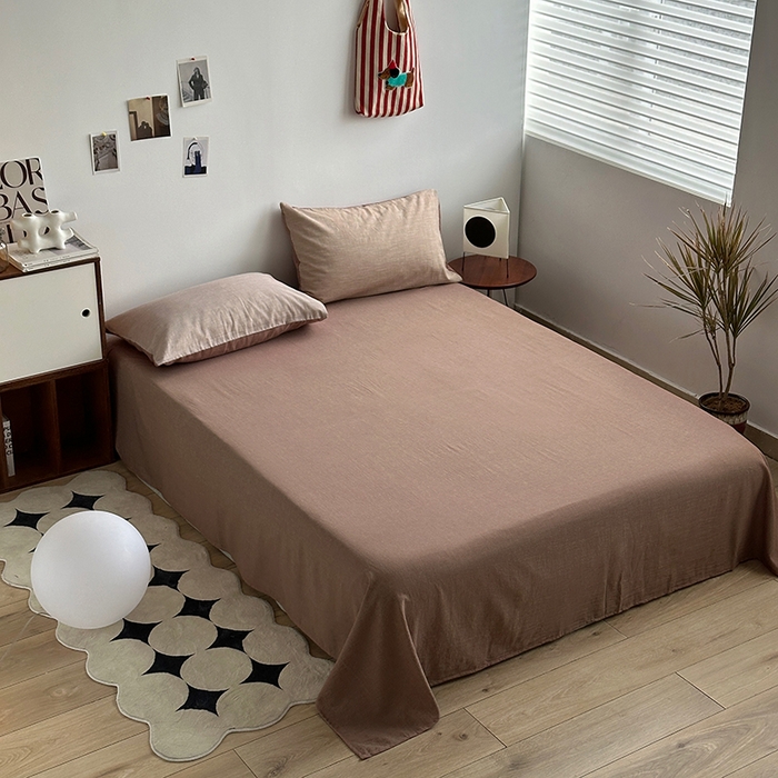 91家纺网 家纺一手货源 找家纺 水洗的故事（原有乐家） 2025新款秋冬全棉贡缎色织提花条纹款四件套 从简-咖