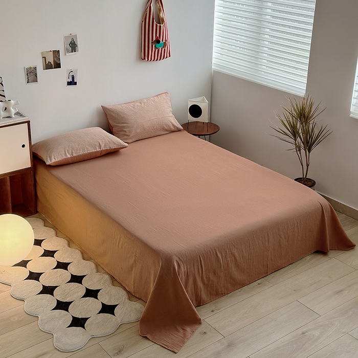 91家纺网 家纺一手货源 找家纺 水洗的故事（原有乐家） 2025新款秋冬全棉贡缎色织提花条纹款四件套 从简-奶橘