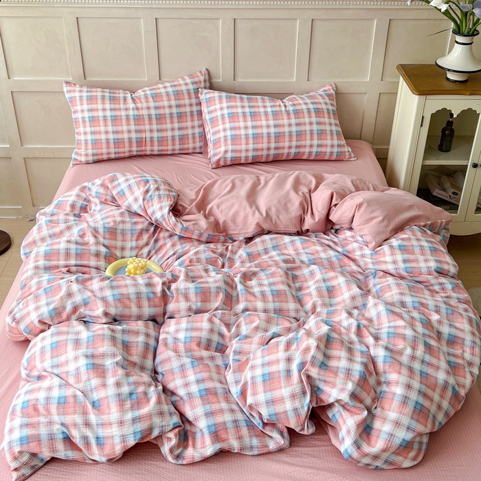 91家纺网 家纺一手货源 找家纺 绒裕家纺 2025学生季直播爆款云感皱皱纱四件套 云舒粉