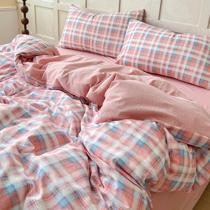 91家纺网 家纺一手货源 找家纺 绒裕家纺 2025学生季直播爆款云感皱皱纱四件套 云舒粉