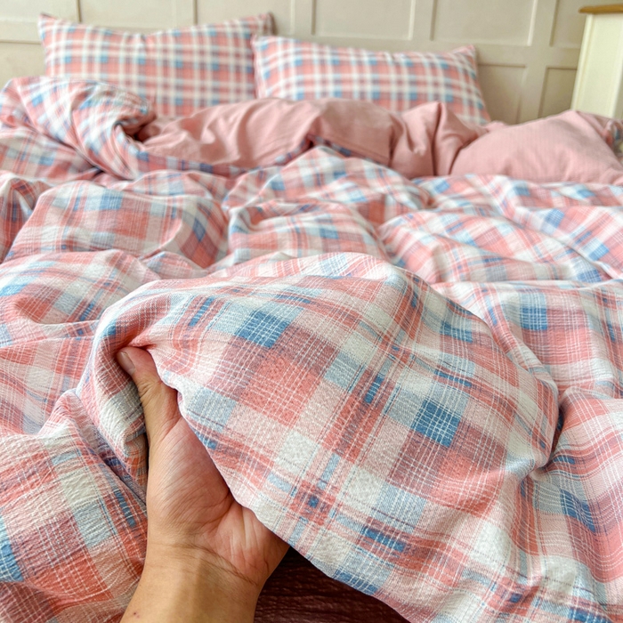 91家纺网 家纺一手货源 找家纺 绒裕家纺 2025学生季直播爆款云感皱皱纱四件套 云舒粉