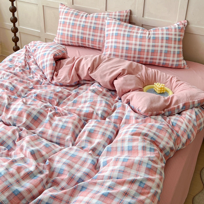 91家纺网 家纺一手货源 找家纺 绒裕家纺 2025学生季直播爆款云感皱皱纱四件套 云舒粉