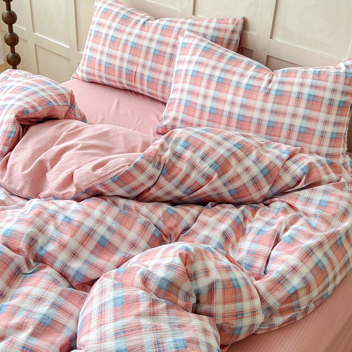 91家纺网 家纺一手货源 找家纺 绒裕家纺 2025学生季直播爆款云感皱皱纱四件套 云舒粉