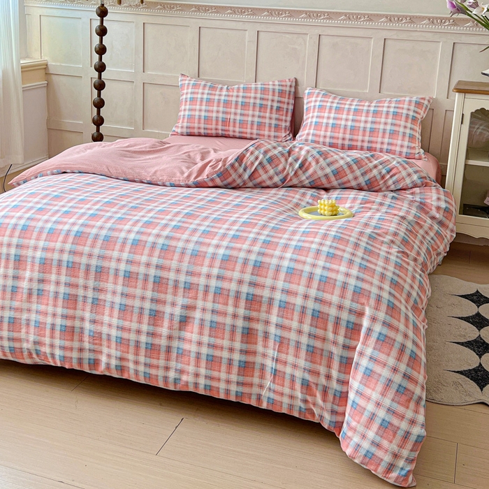 91家纺网 家纺一手货源 找家纺 绒裕家纺 2025学生季直播爆款云感皱皱纱四件套 云舒粉