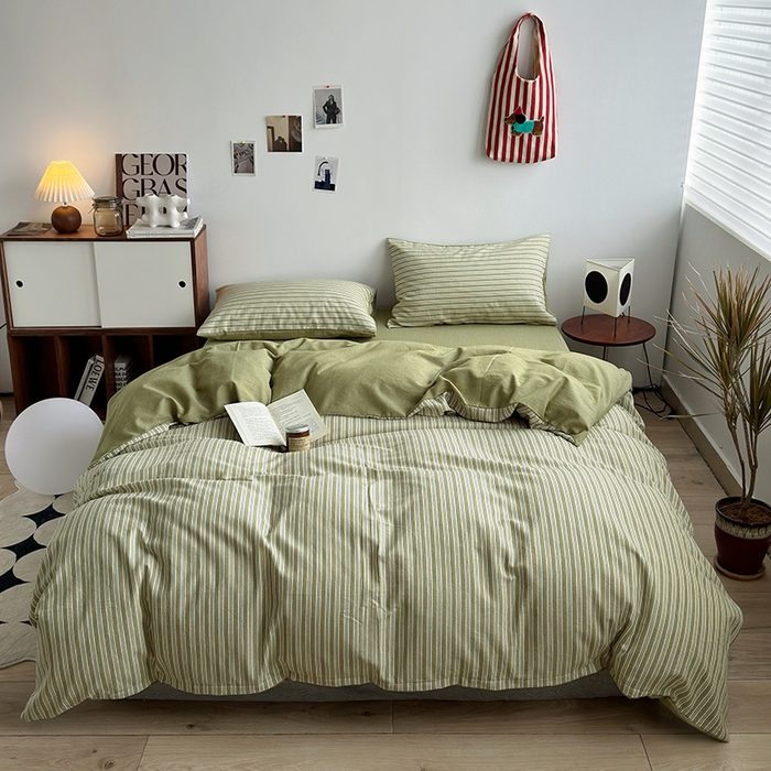 水洗的故事（原有乐家） 2025新款秋冬全棉贡缎色织提花条纹款四件套 织麦