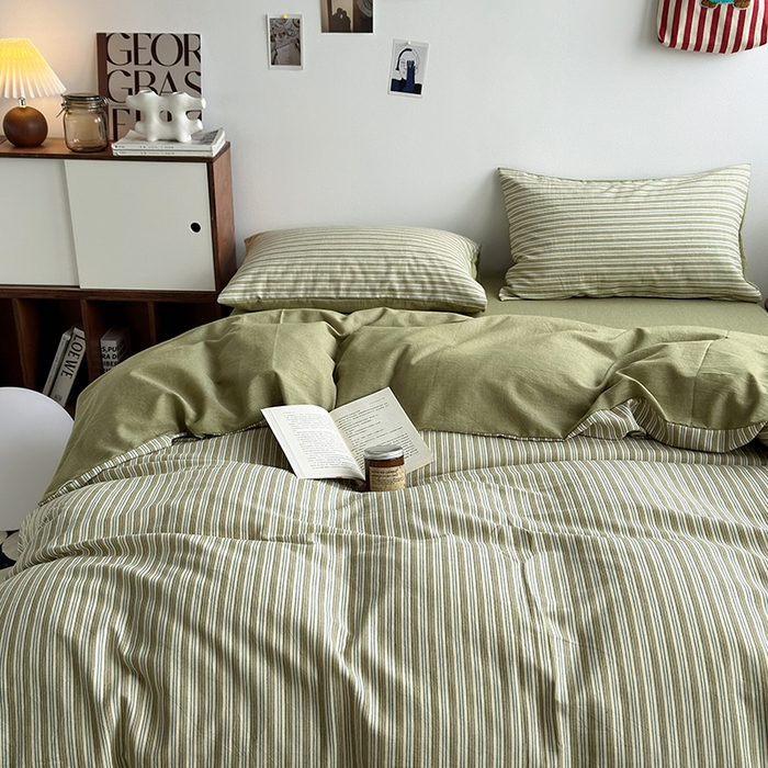 91家纺网 家纺一手货源 找家纺 水洗的故事（原有乐家） 2025新款秋冬全棉贡缎色织提花条纹款四件套 织麦