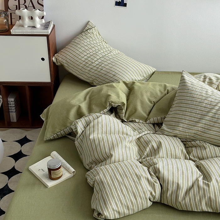 91家纺网 家纺一手货源 找家纺 水洗的故事（原有乐家） 2025新款秋冬全棉贡缎色织提花条纹款四件套 织麦