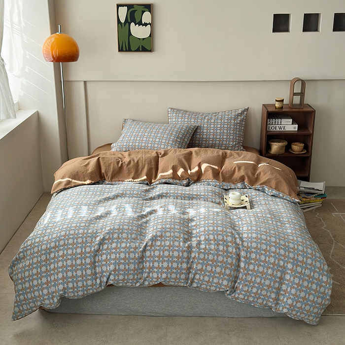 91家纺网 家纺一手货源 找家纺 水洗的故事（原有乐家） 2025新款秋冬60s全棉贡缎色织大提花四件套 四月里-云水蓝