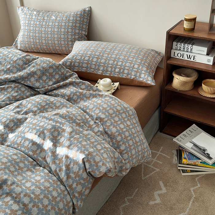 水洗的故事（原有乐家） 2025新款秋冬60s全棉贡缎色织大提花四件套 四月里-云水蓝