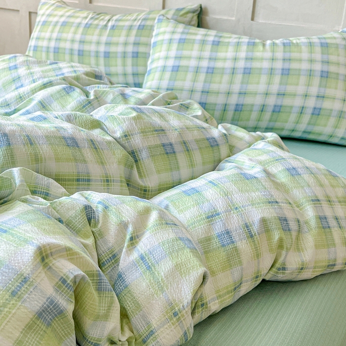 91家纺网 家纺一手货源 找家纺 绒裕家纺 2025学生季直播爆款云感皱皱纱四件套 星空绿