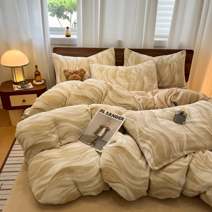 桃子家居 2025新款A类ins简约奢尚渐变复古格子加厚牛奶绒四件套 绒-德芙