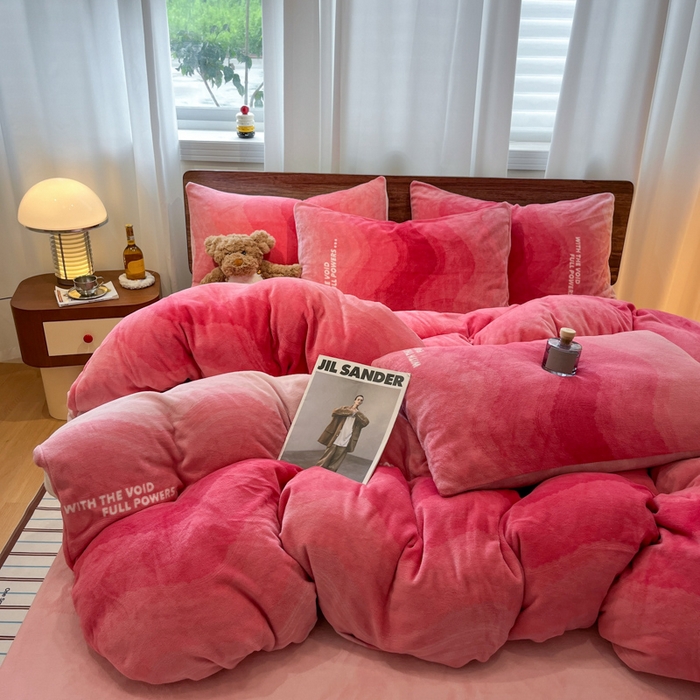 桃子家居 2025新款A类ins简约奢尚渐变复古格子加厚牛奶绒四件套 绒-暮光粉