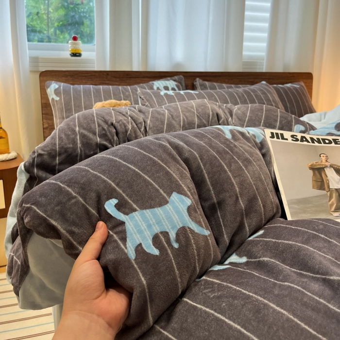 91家纺网 家纺一手货源 找家纺 桃子家居 2025新款A类ins简约奢尚渐变复古格子加厚牛奶绒四件套 绒-奢尚派