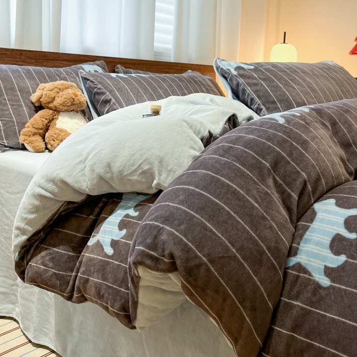 91家纺网 家纺一手货源 找家纺 桃子家居 2025新款A类ins简约奢尚渐变复古格子加厚牛奶绒四件套 绒-奢尚派